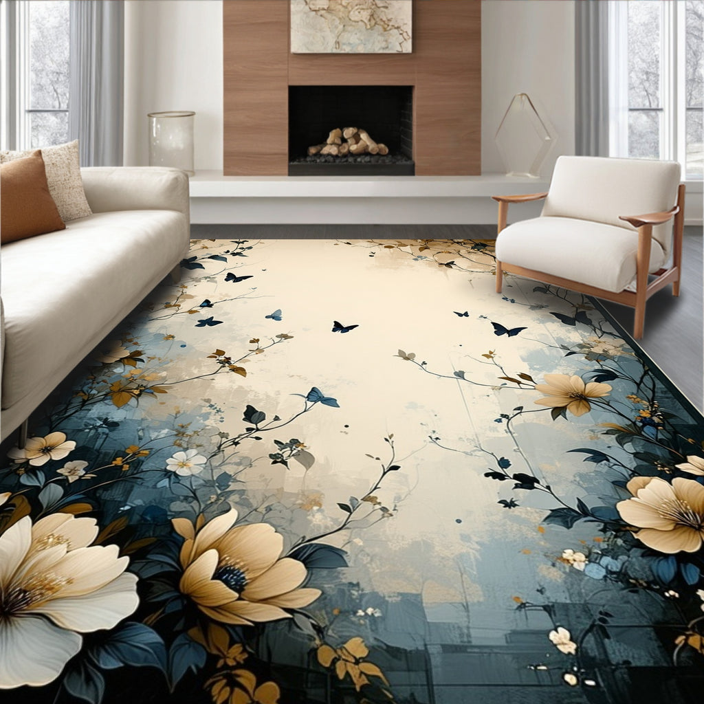 Ethereal Floral Butterfly Garden Design Rug