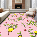 Pink Citrus Blossom Botanical Pattern Rug