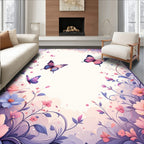 Delicate Floral Butterfly Meadow Design Rug