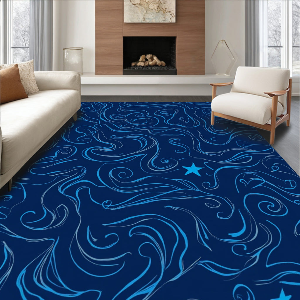 Abstract Swirls Stars Pattern Rug