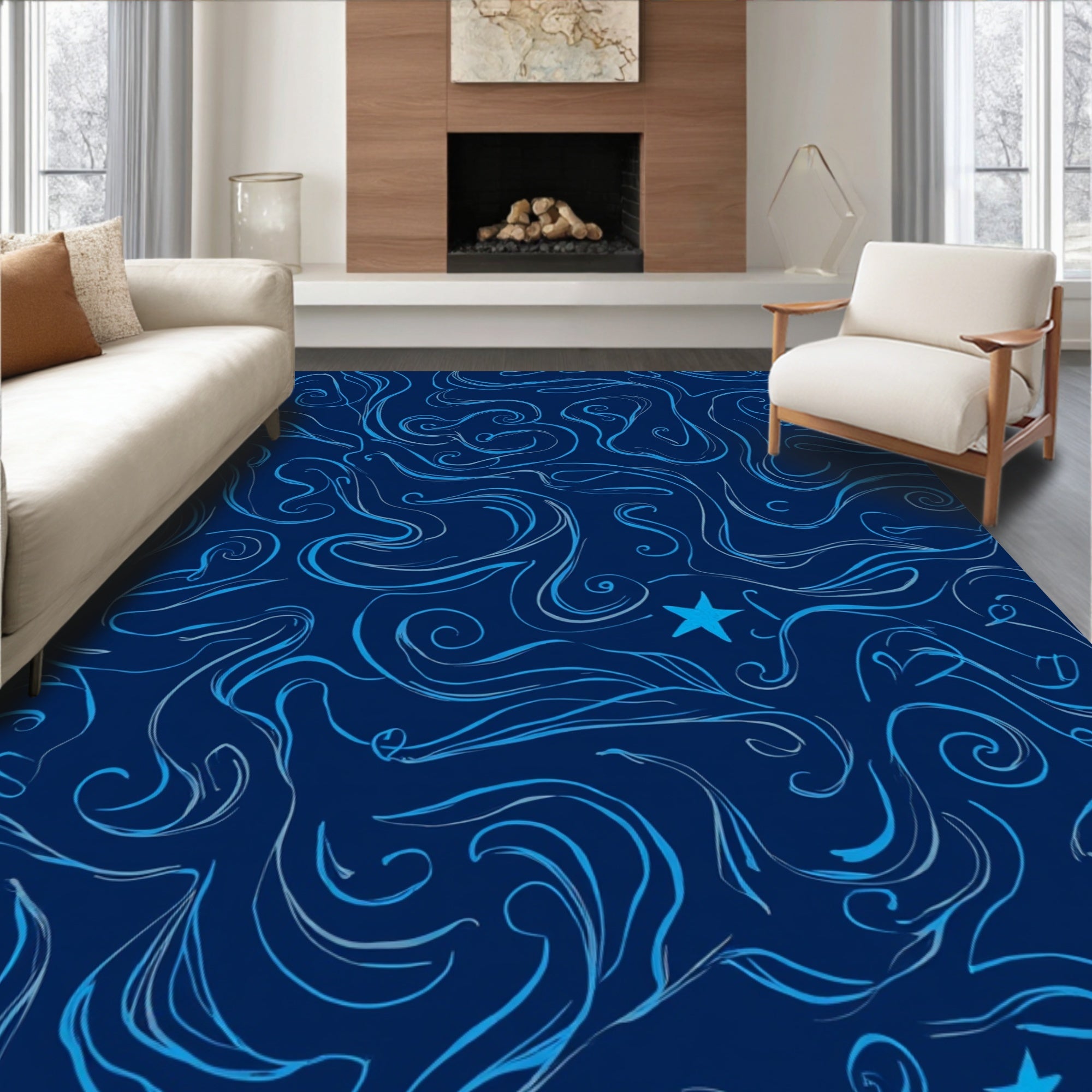 Abstract Swirls Stars Pattern Rug