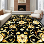 Ornate Gold Black Floral Scroll Rug