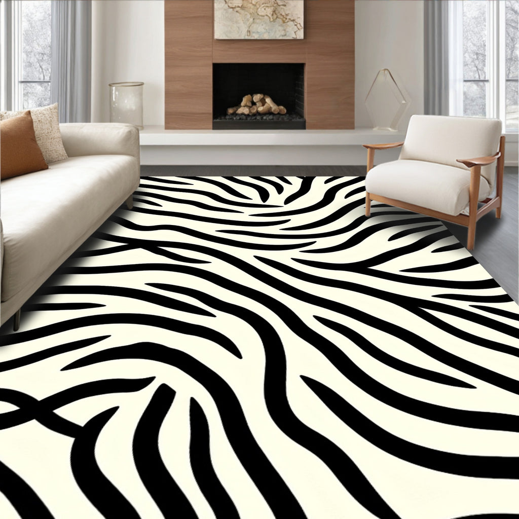 Bold Black Cream Wild Strokes Rug