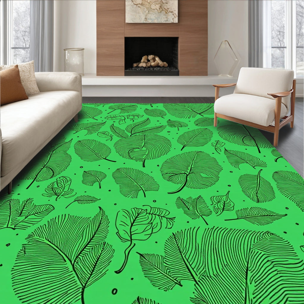 Tropical Leaf Line Art Design Rug