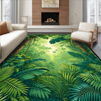 Lush Tropical Rainforest Leaf Pattern Rug