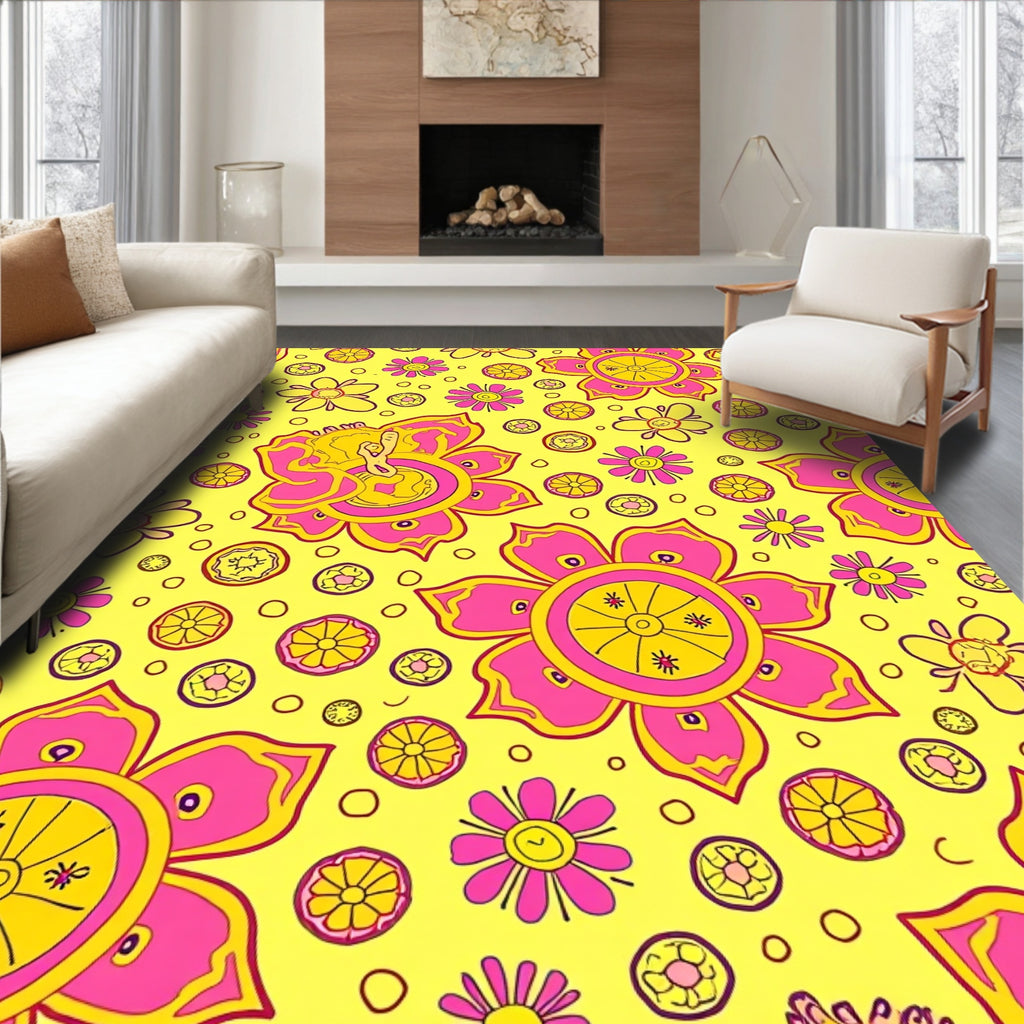 Psychedelic Floral Pattern Rug