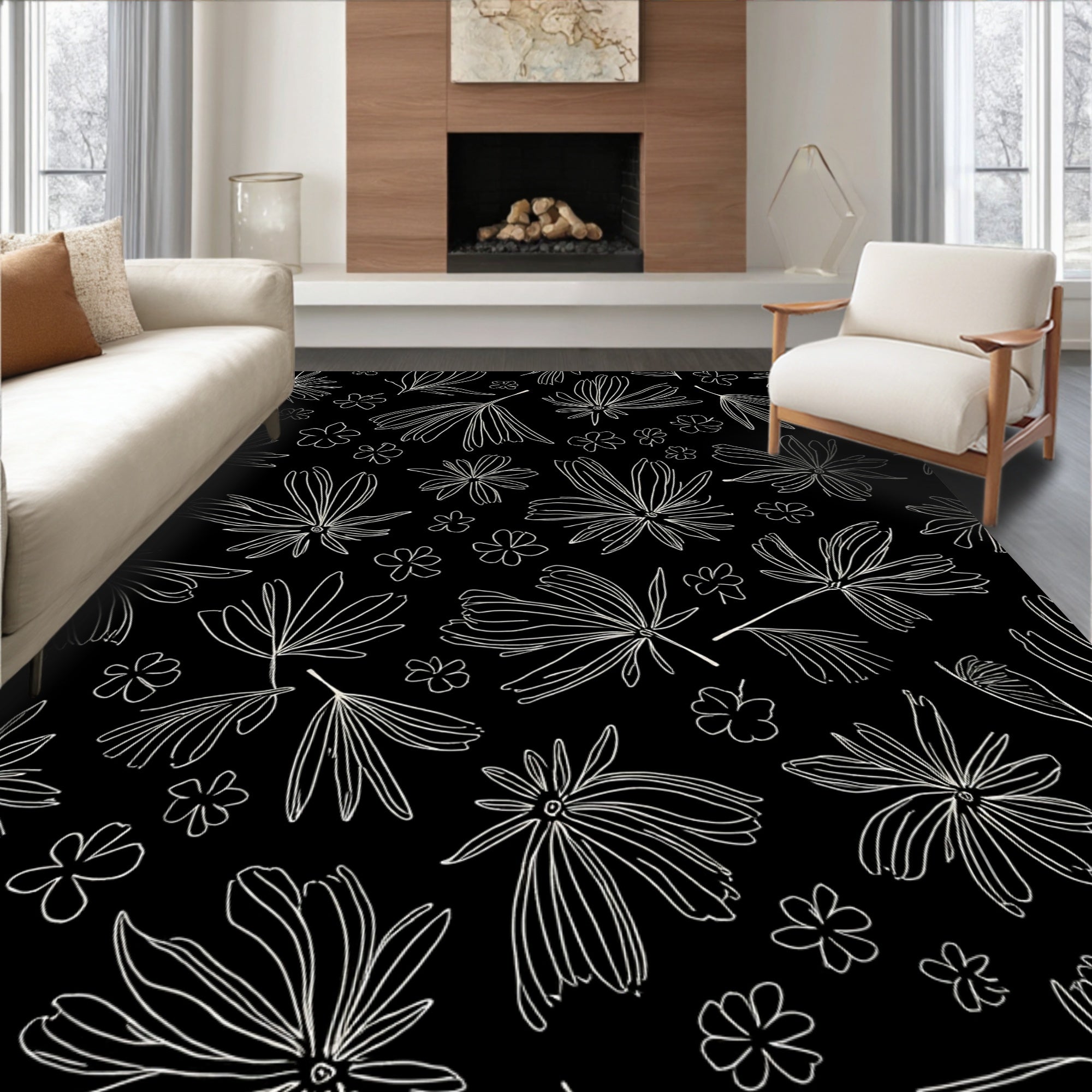 Botanical Illustration With Delicate Flowers Rug