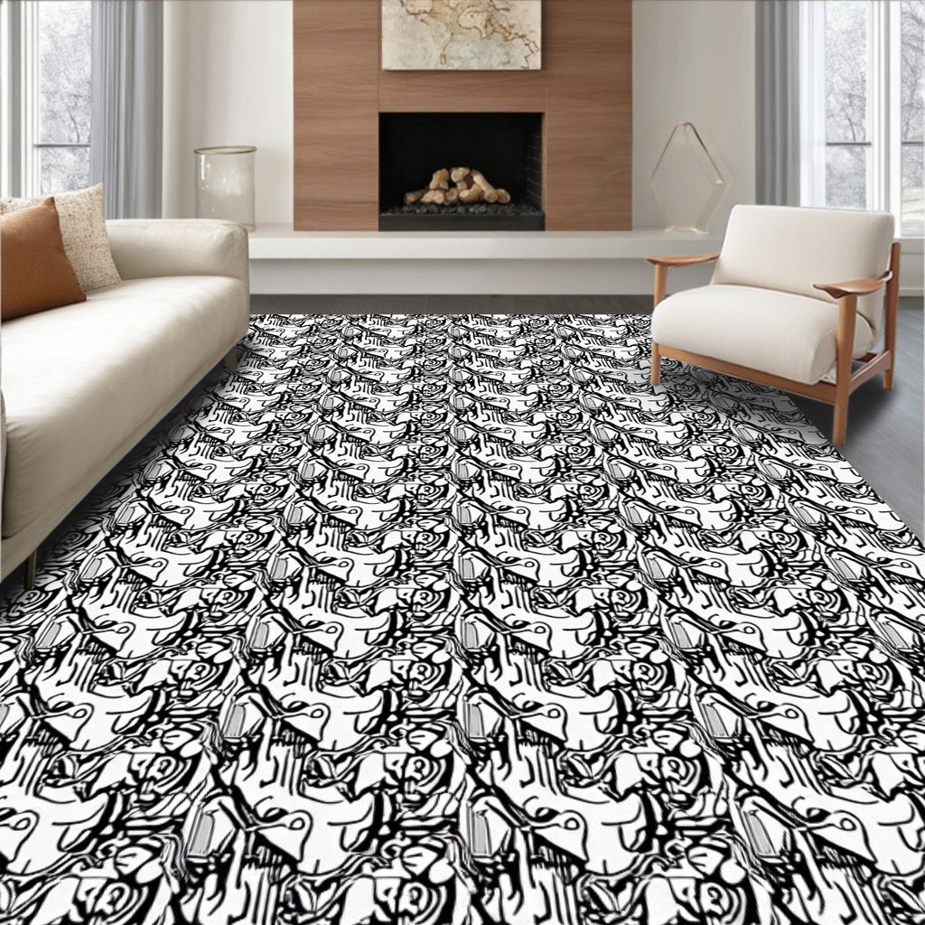 Abstract Monochrome Flowing Pattern Rug