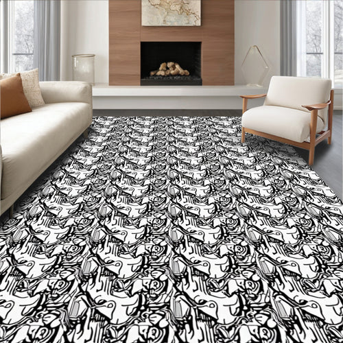 Abstract Monochrome Flowing Pattern Rug