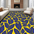 Dark Blue Leaf Pattern Yellow Design Rug