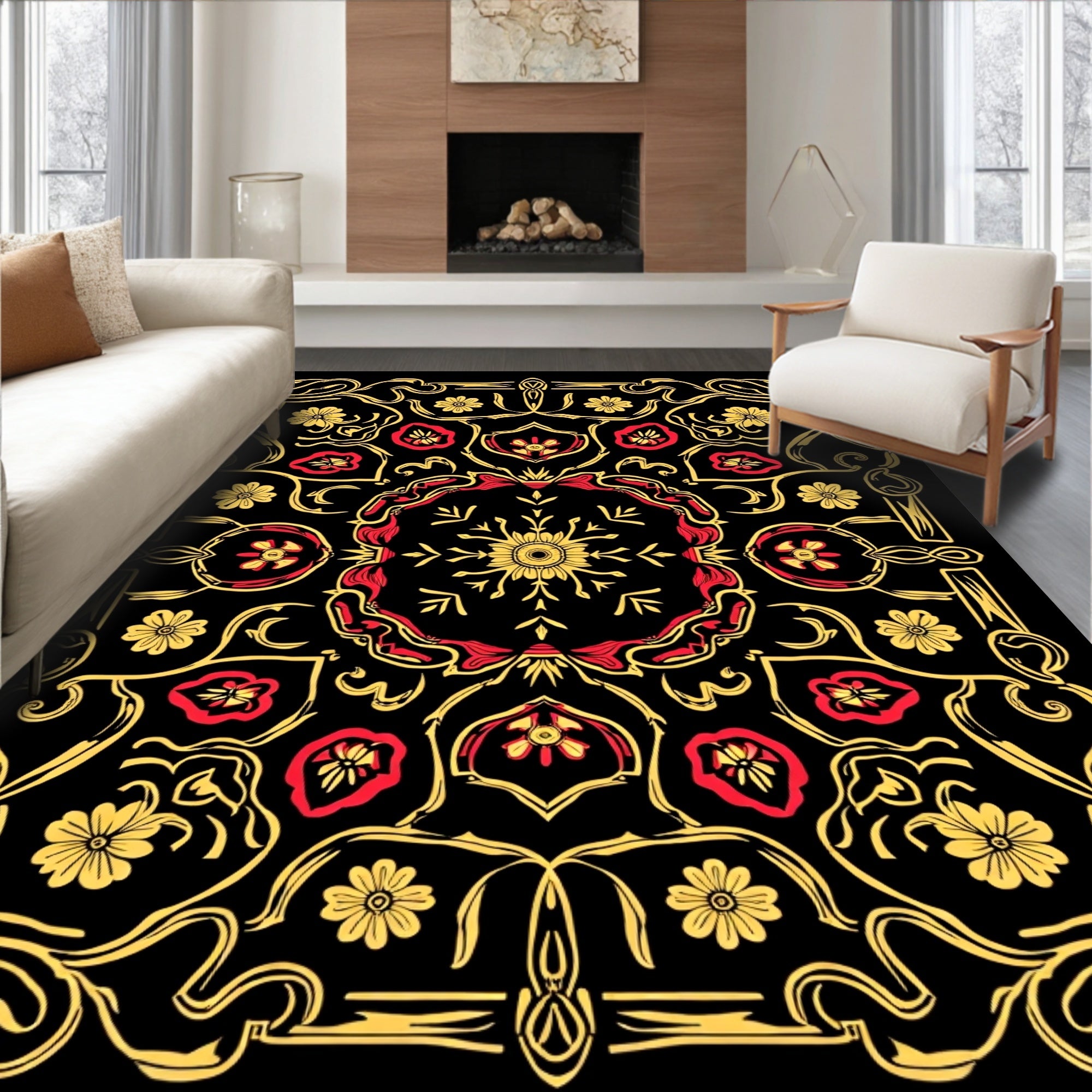 Ornate Floral Scrollwork Medallion Design Rug