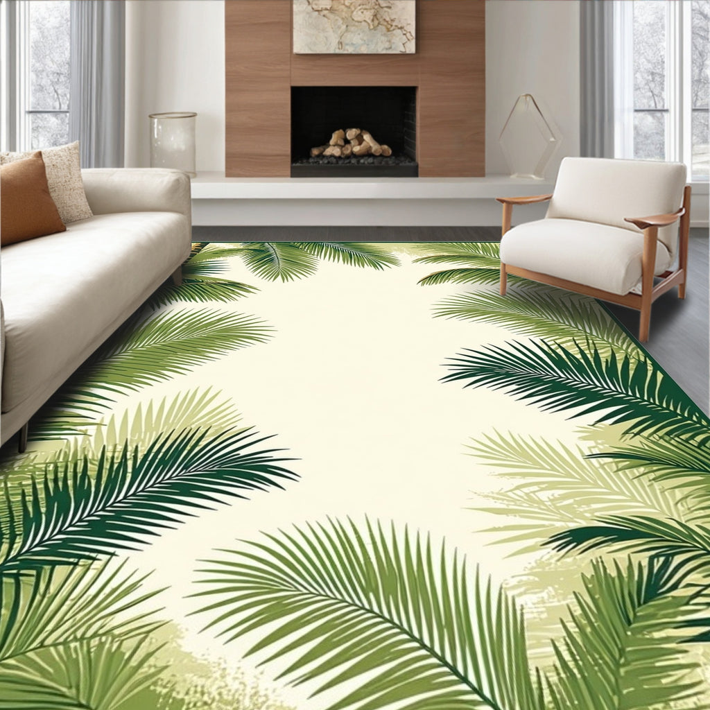 Tropical Palm Leaf Pattern Rug