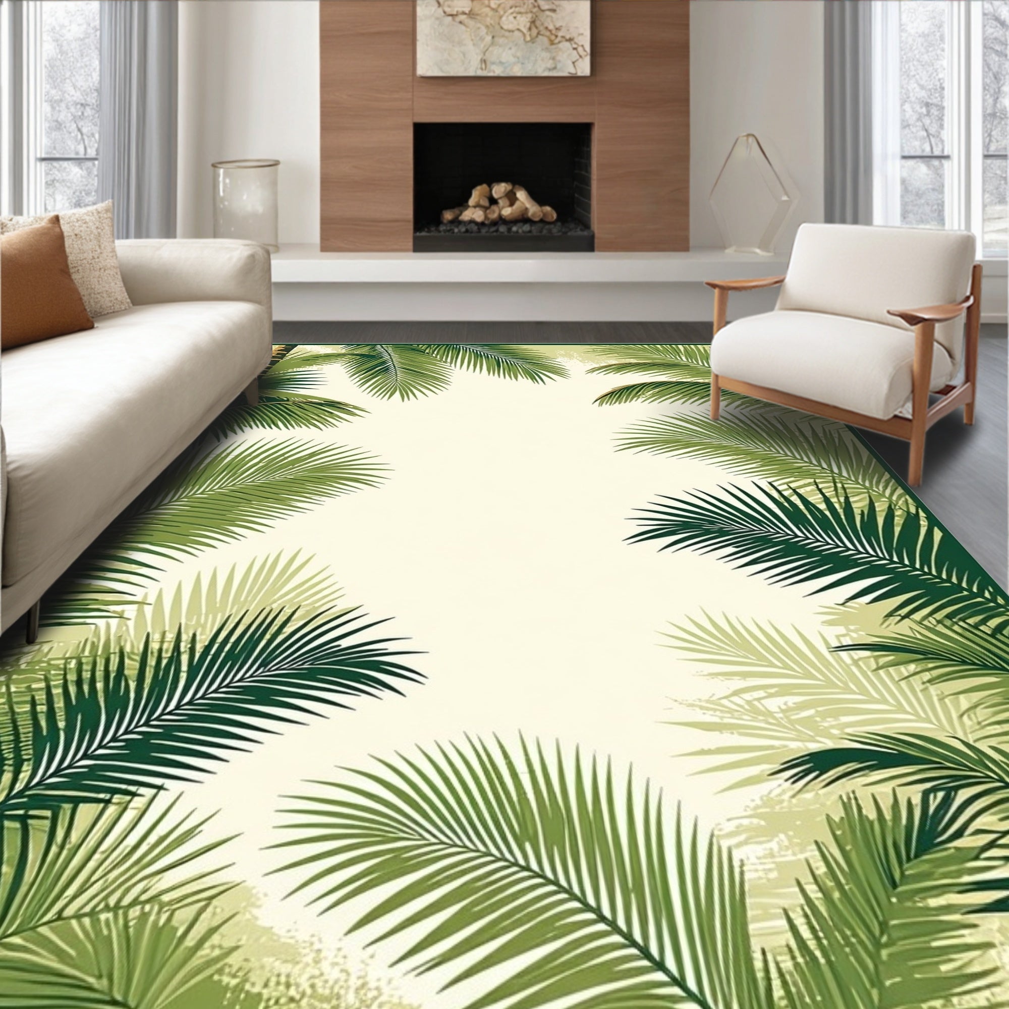 Tropical Palm Leaf Pattern Rug