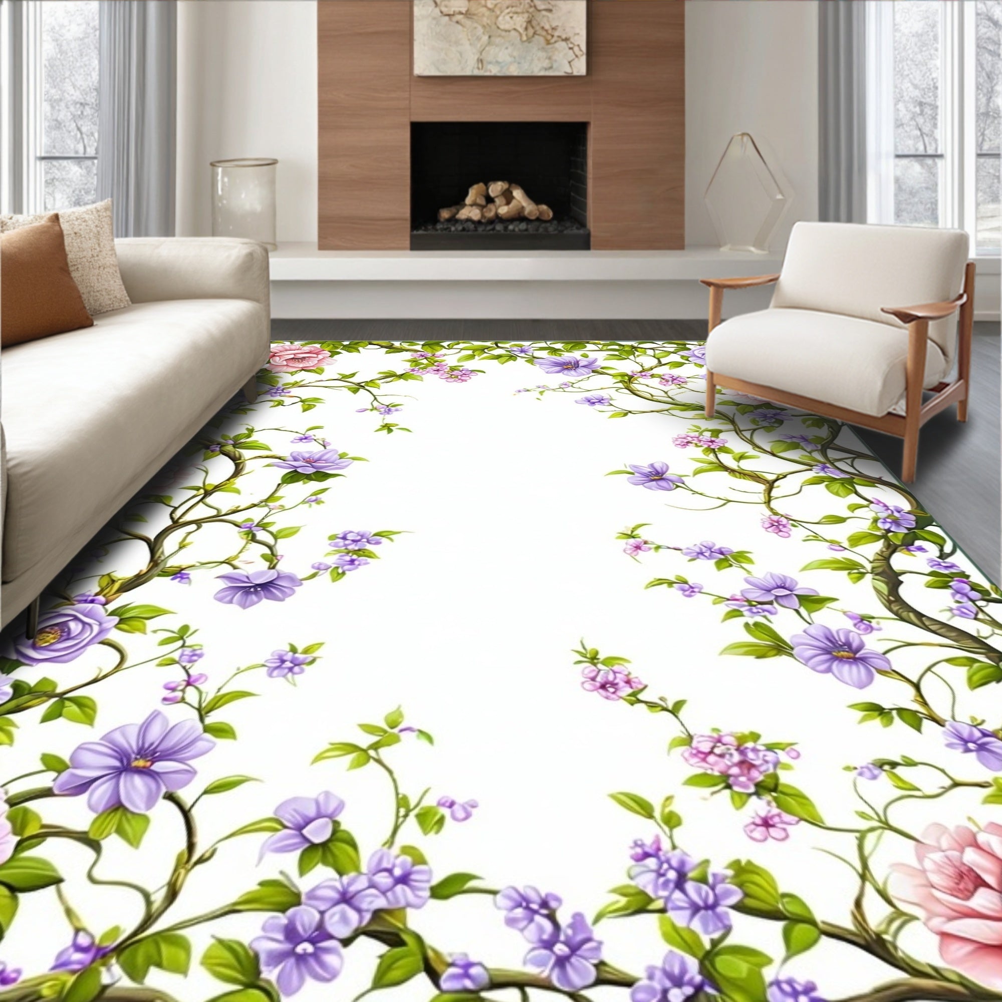 Vibrant Floral Vines Garden Pattern Rug