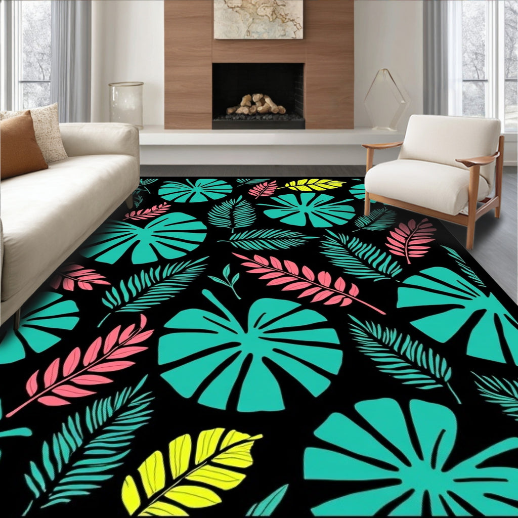Tropical Leaf Pattern Vibrant Accent Rug