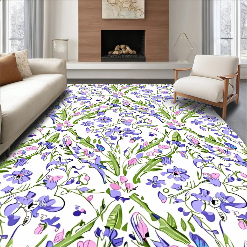 Loose Floral Sketch With Purple Accents Rug
