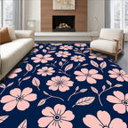 Pink Floral Vines Dark Blue Rug