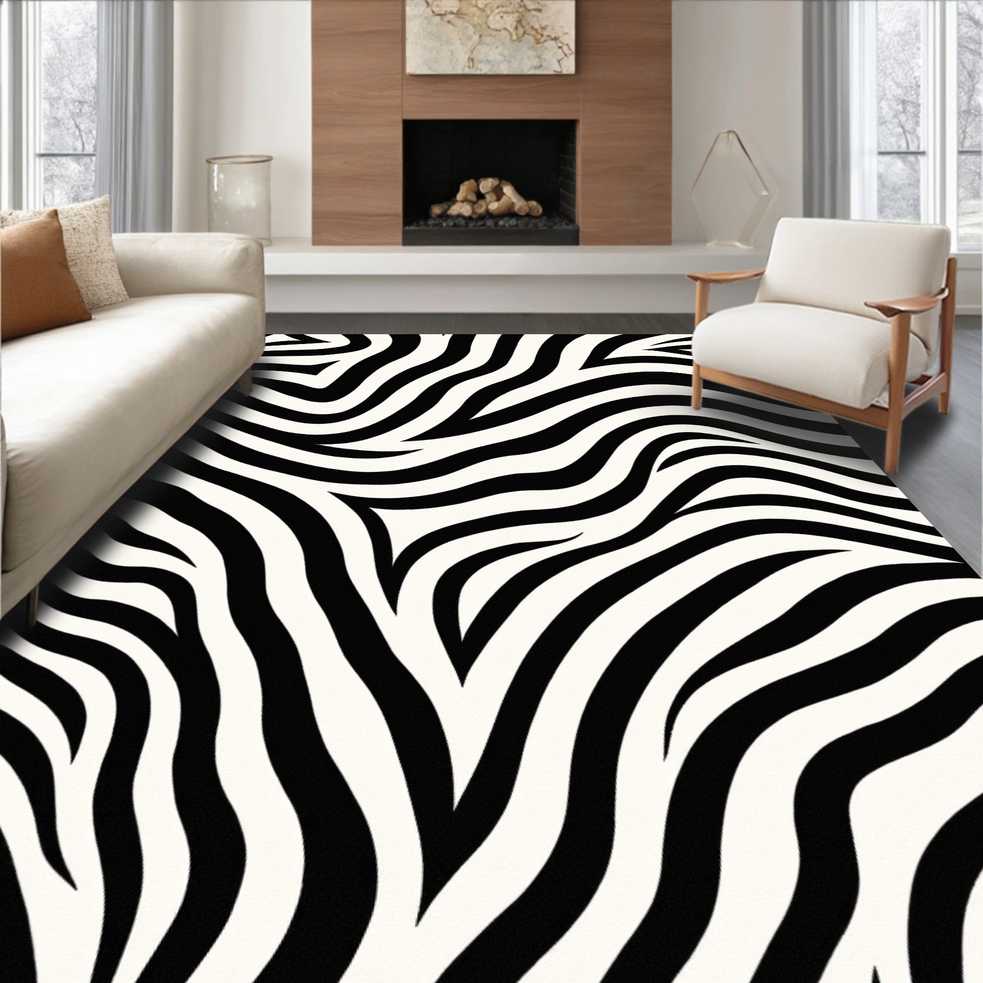 Bold Black White Zebra Pattern Rug
