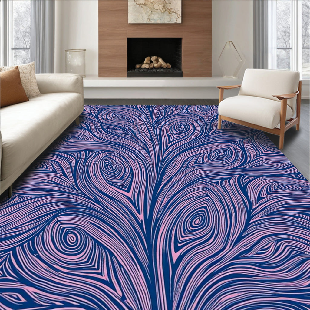 Abstract Swirls Pink Blue Pattern Rug