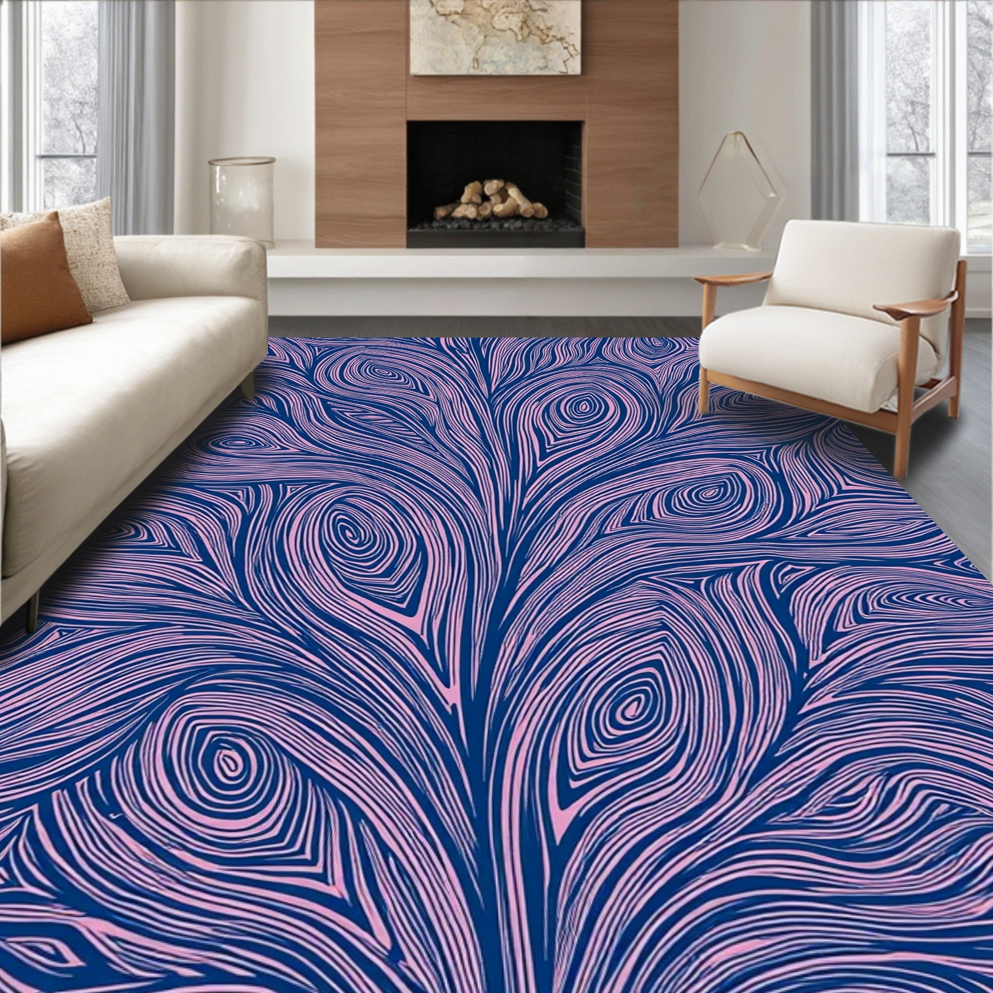 Abstract Swirls Pink Blue Pattern Rug