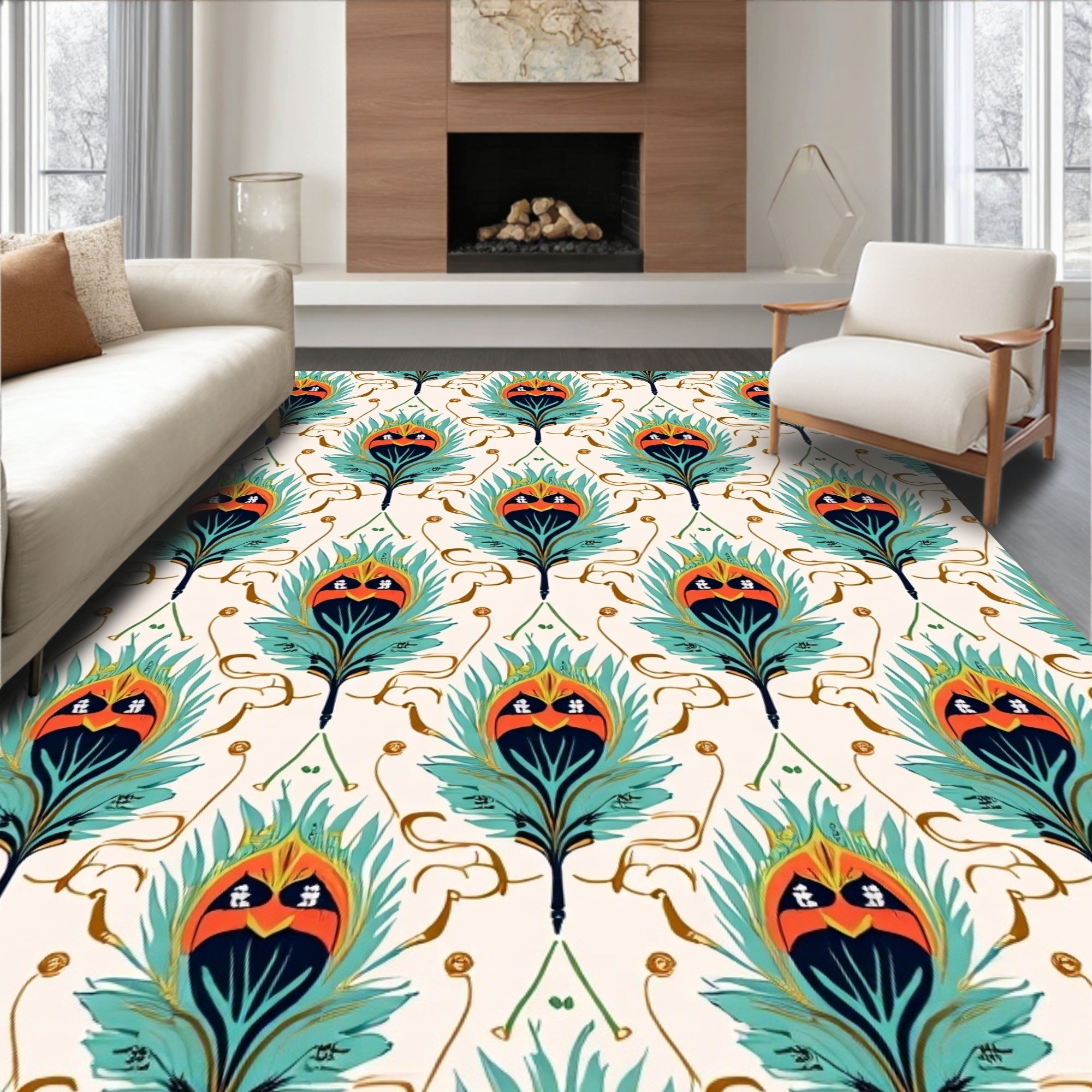 Art Nouveau Peacock Feather Pattern Rug