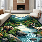 Mountain Woodland Wildlife Scene Rug