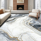 Luxury White Gray Gold Marble Texture Rug