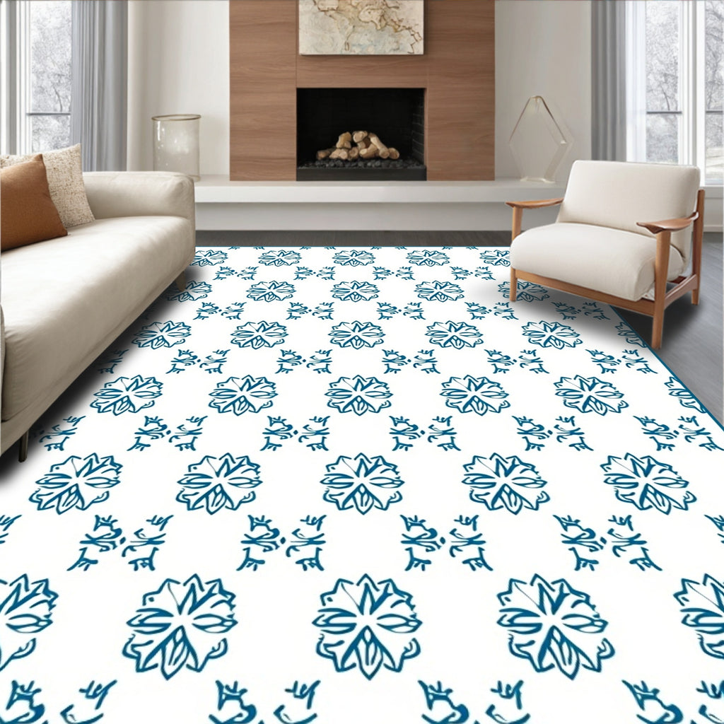 Deep Teal Floral Geometric Repeat Rug