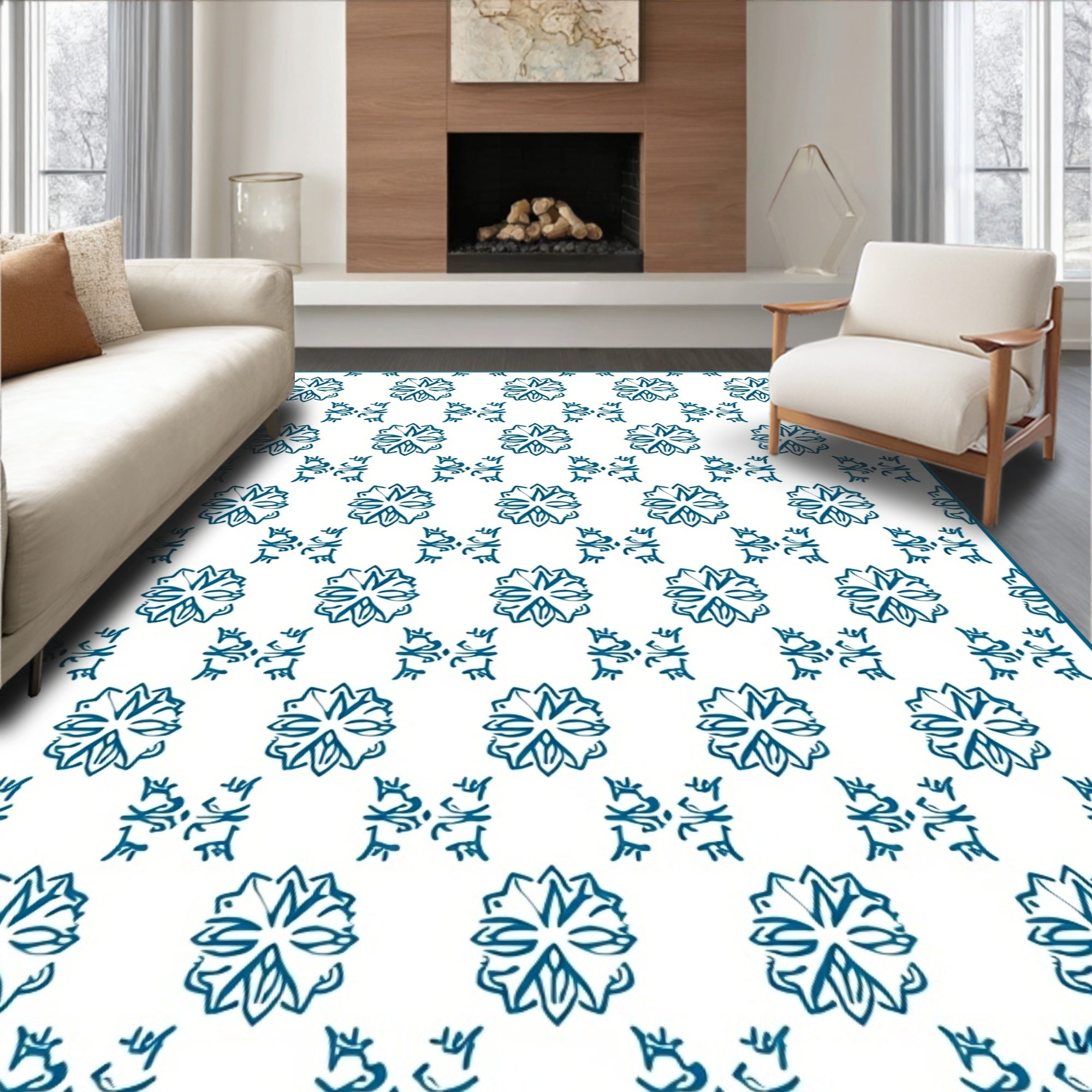Deep Teal Floral Geometric Repeat Rug