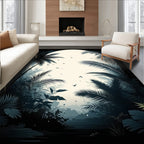 Tropical Jungle Silhouette With Birds Rug