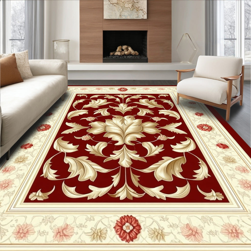 Ornate Floral Medallion Red Rug