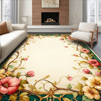 Elegant Floral Vines Border Rug
