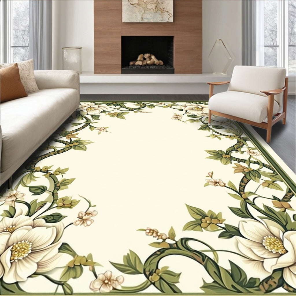 Ornate Floral Scroll Frame Design Rug