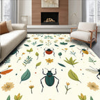 Whimsical Bugs and Botanical Print Rug