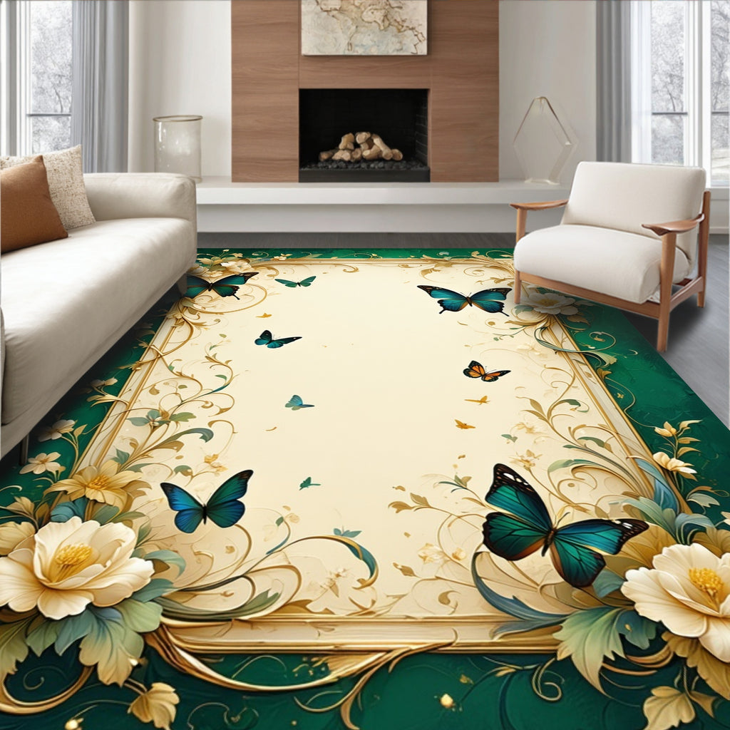 Whimsical Butterflies Floral Botanical Design Rug