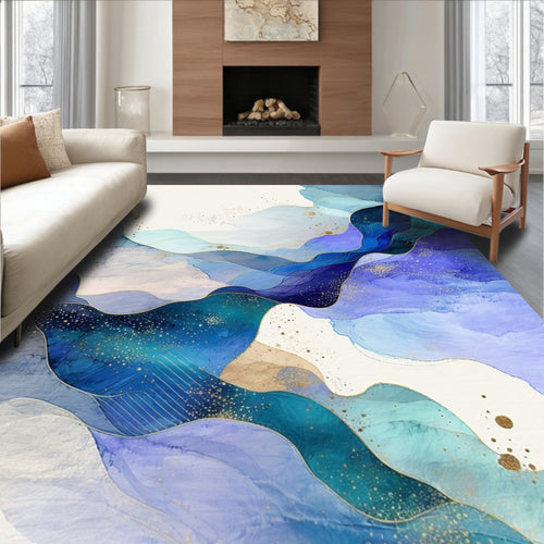 Abstract Blue Flowing Waves Design Rug