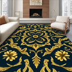 Ornate Golden Floral Medallion Pattern Rug