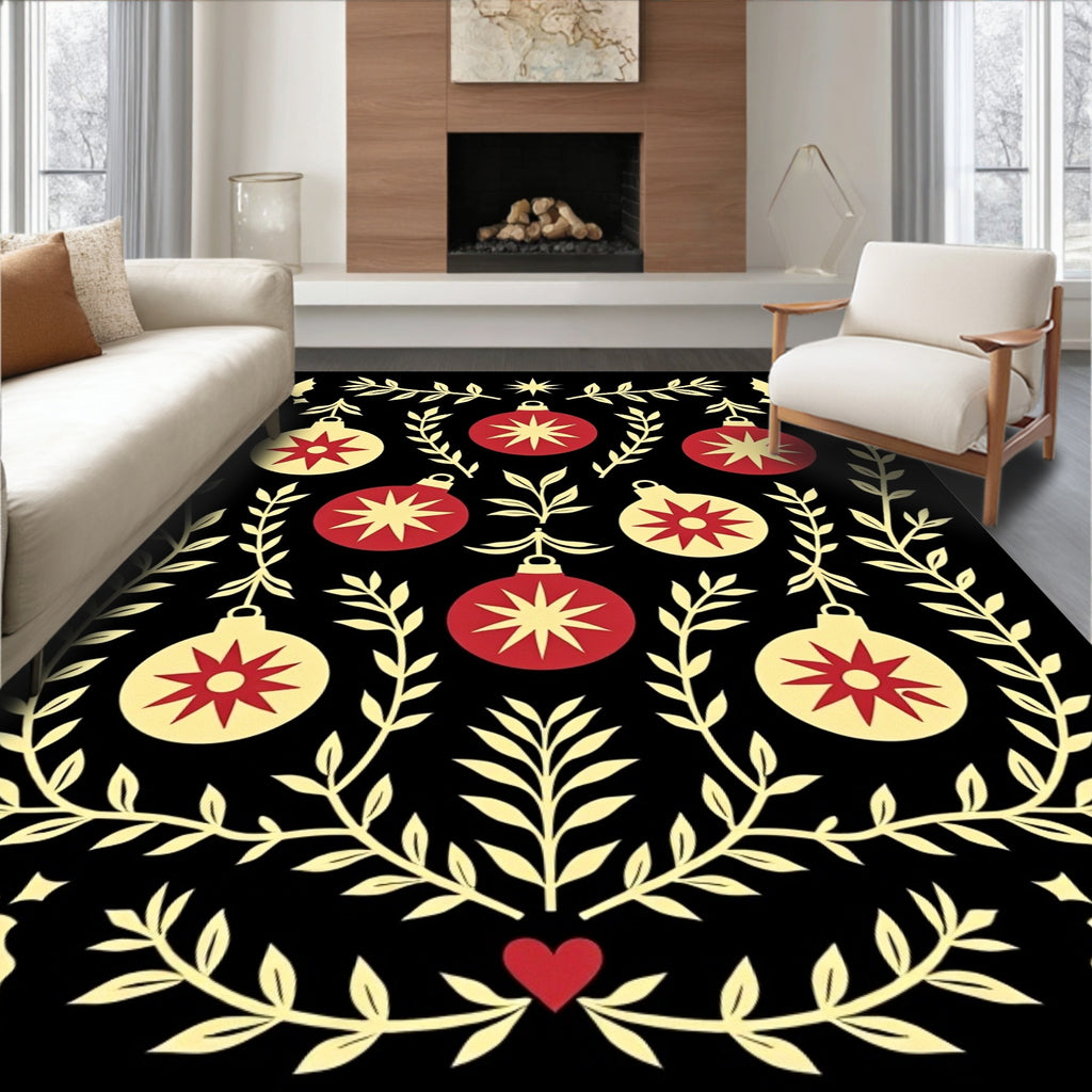 Red Yellow Christmas Bauble Garland Rug