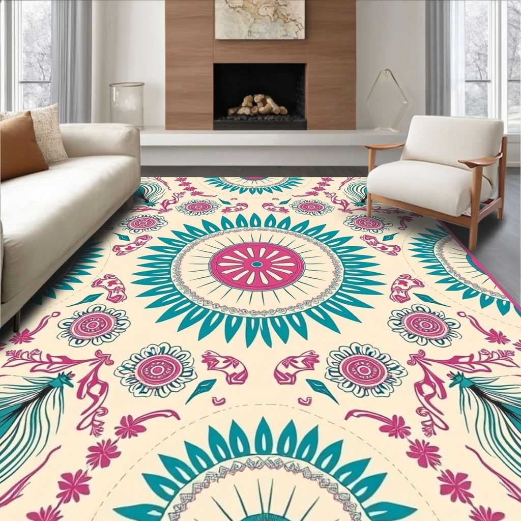 Boho Inspired Floral Mandala Art Rug