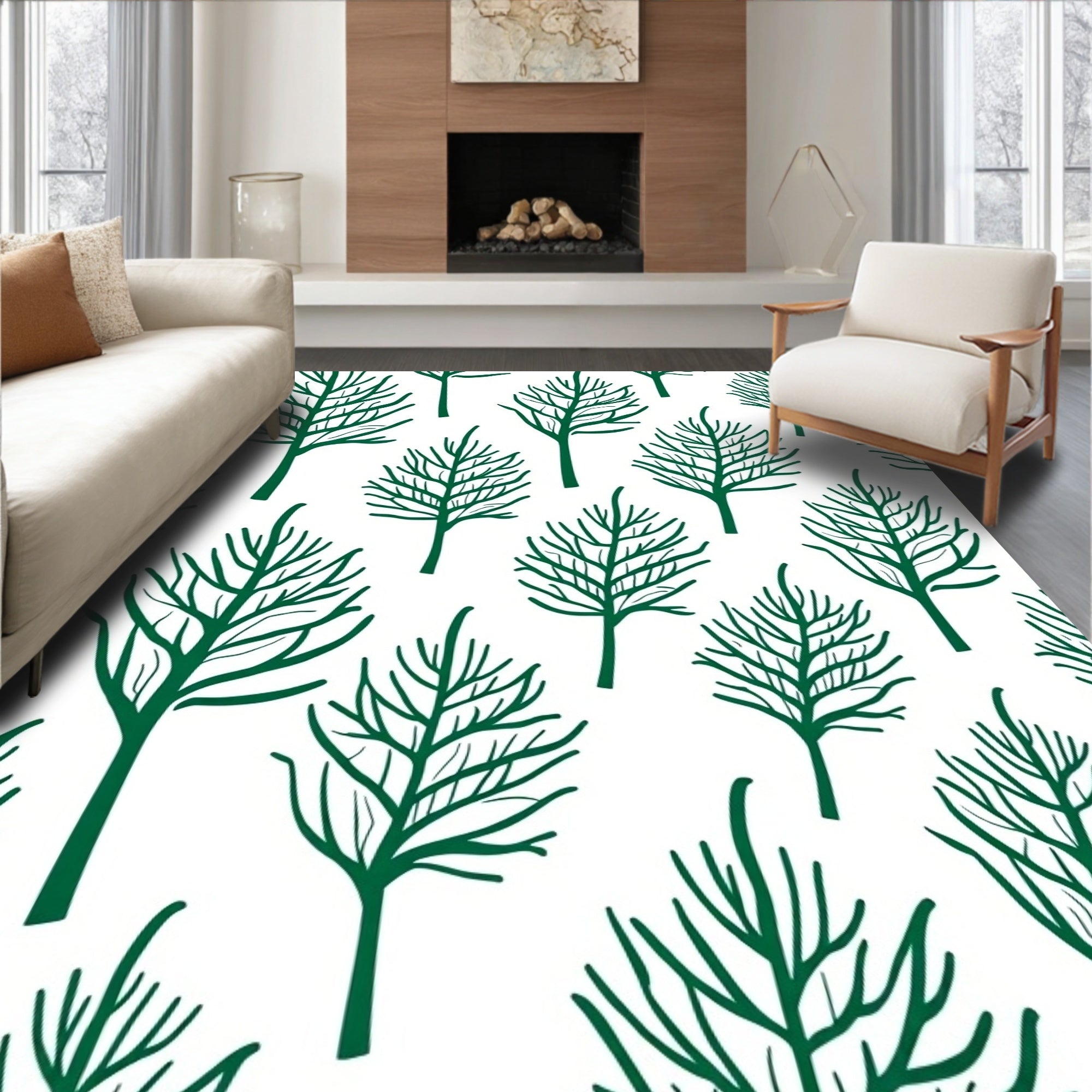 Line Art Forest Pattern Rug