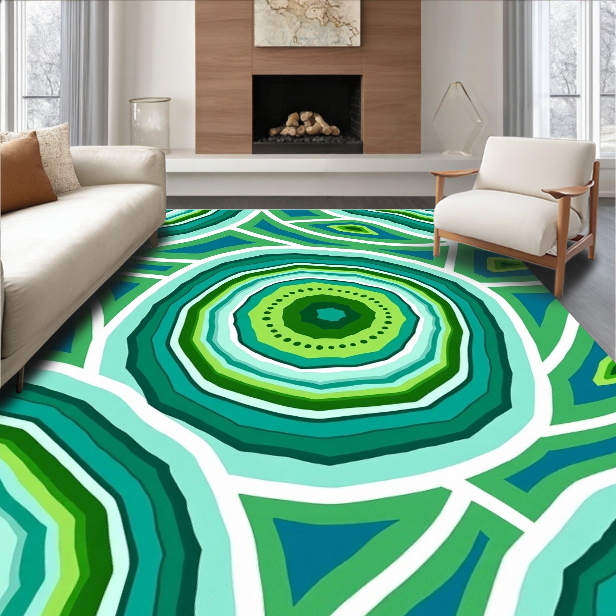 Emerald Green Agate Concentric Rings Rug