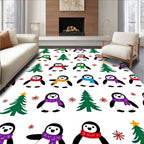 Playful Penguin Trees and Snowflakes Rug