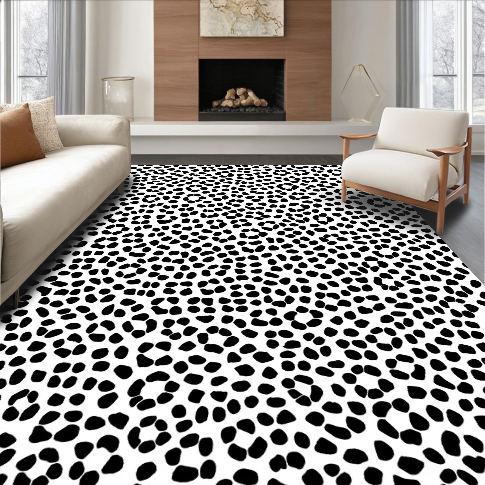 Modern Spotty Black and White Design Rug