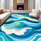 Ocean Waves With Starfish Design Rug