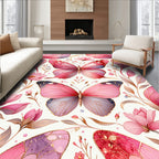 Pink Butterfly Floral Pattern Design Rug