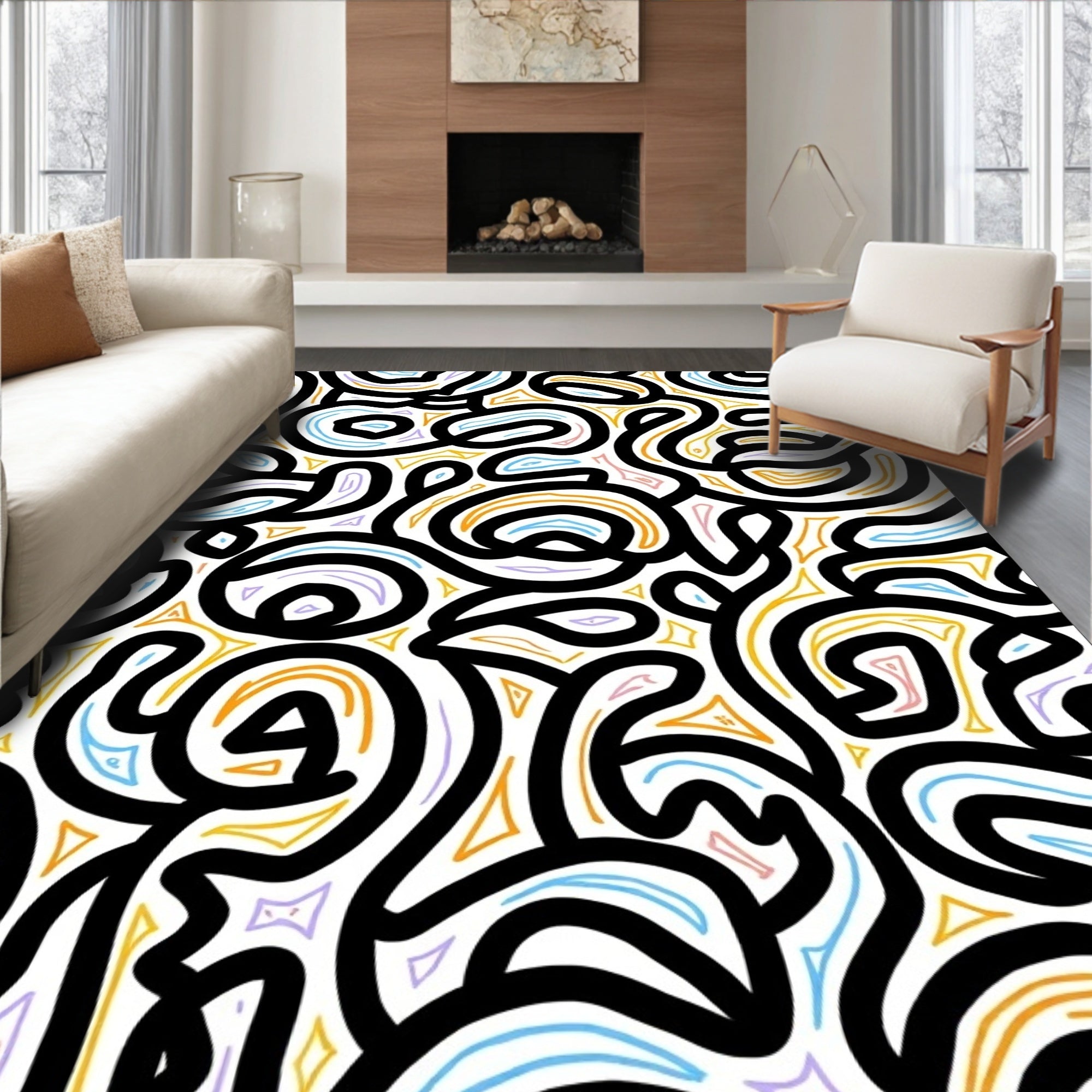 Abstract Swirls Triangles Pattern Rug