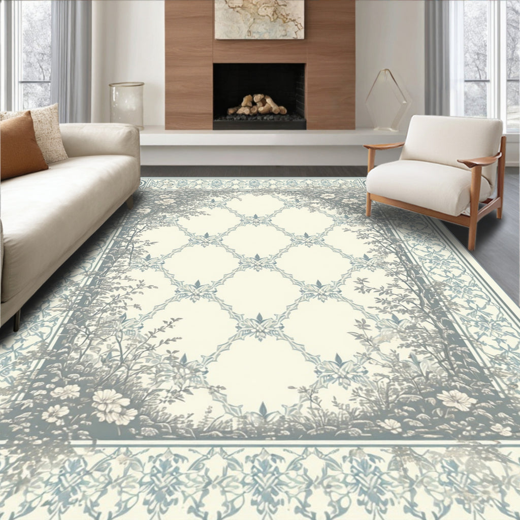 Light Blue Floral Arch Pattern Rug