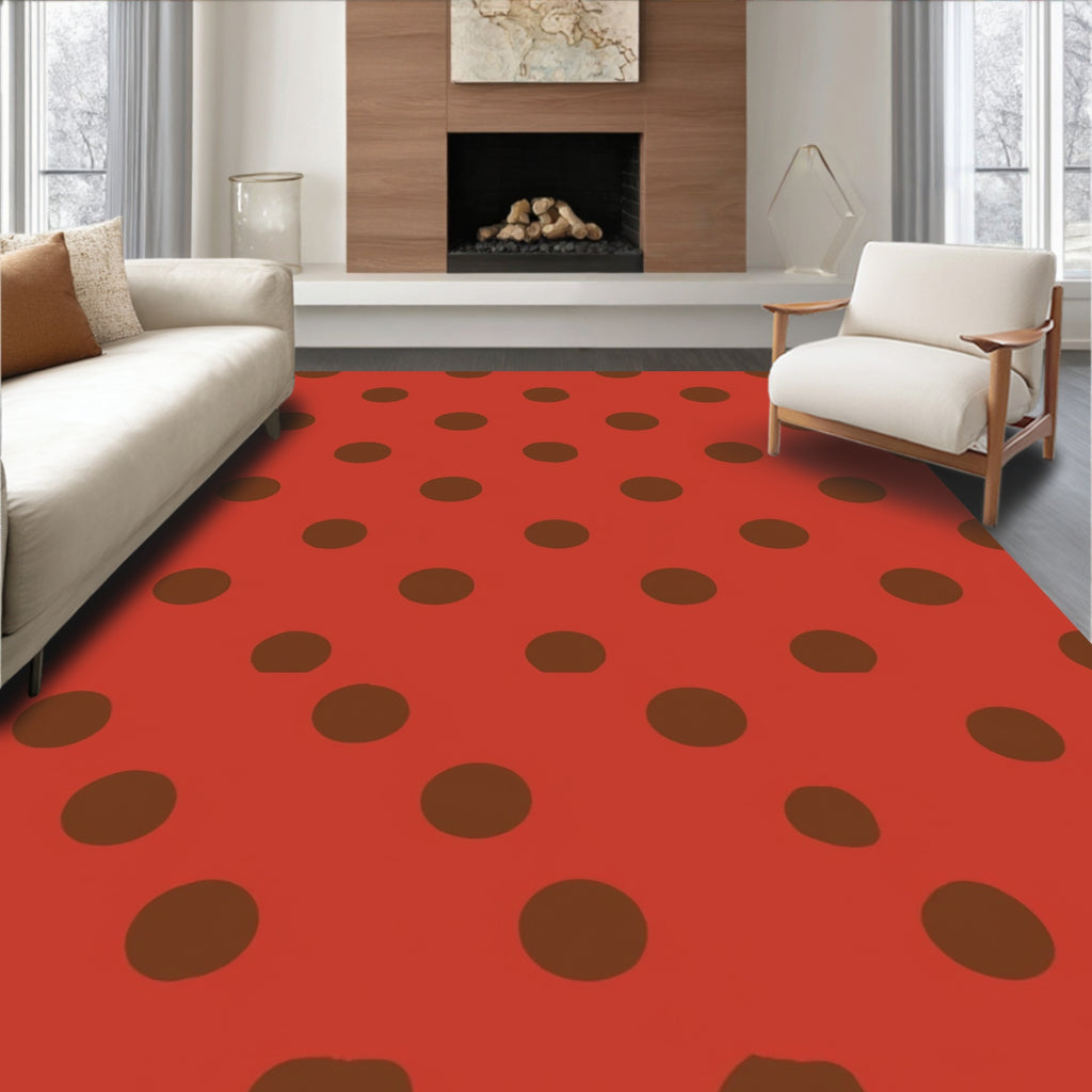 Classic Red Brown Polka Dot Pattern Rug