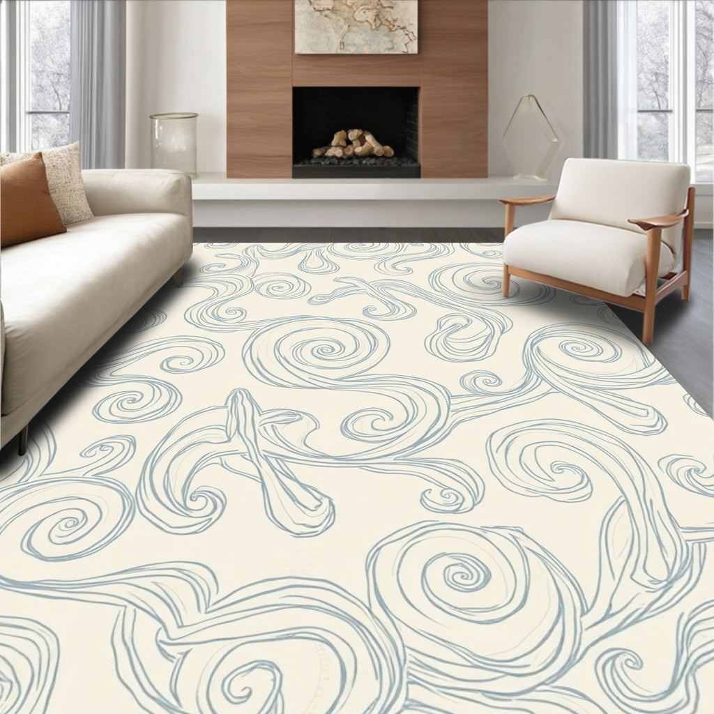 Light Blue Whimsical Swirl Pattern Rug