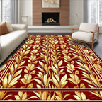 Regal Red Golden Leaf Pattern Rug
